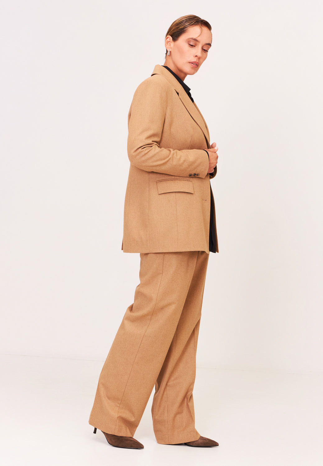 Wide-Leg Wool Creased Trousers