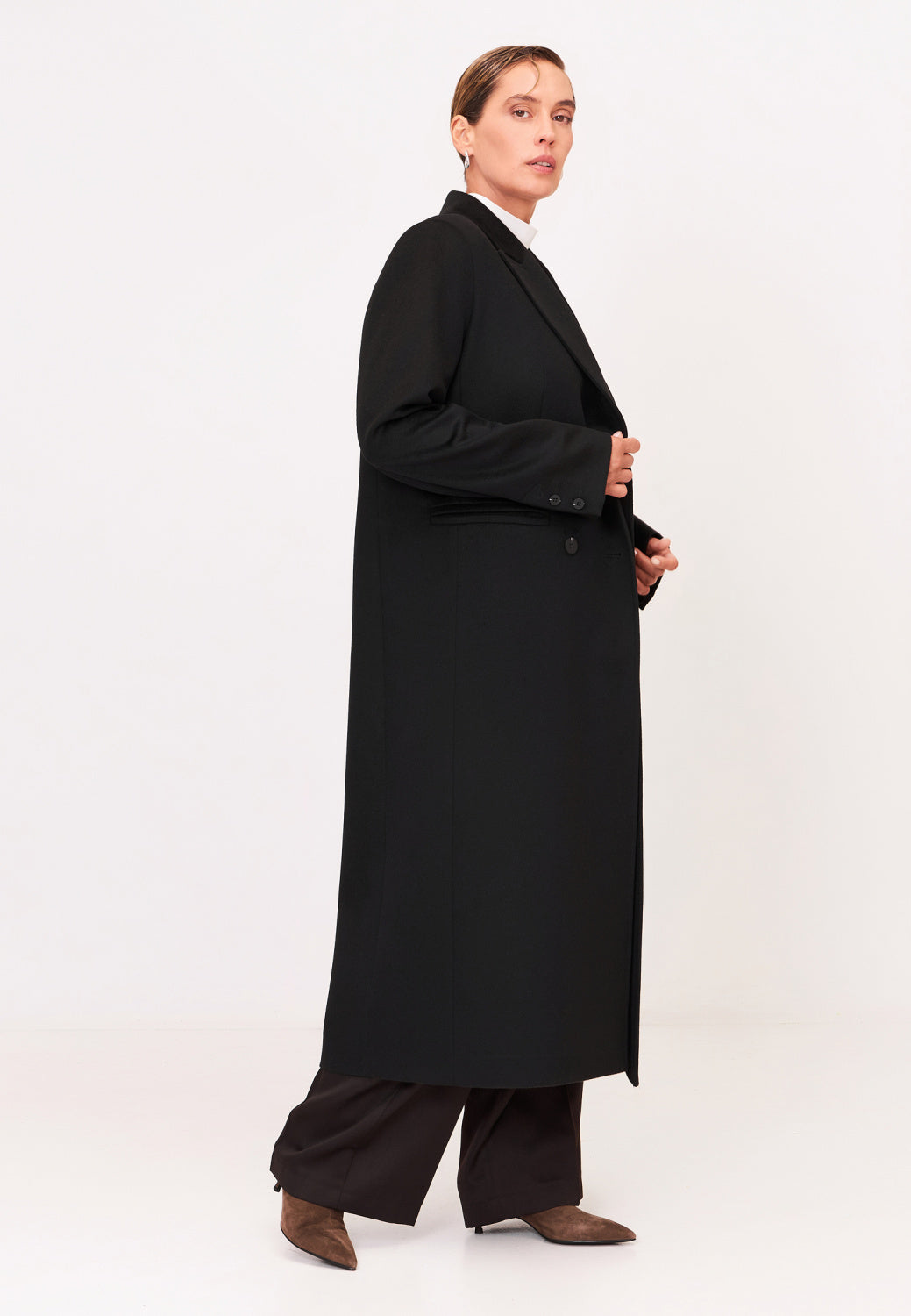 Classic Black Wool-Silk Coat