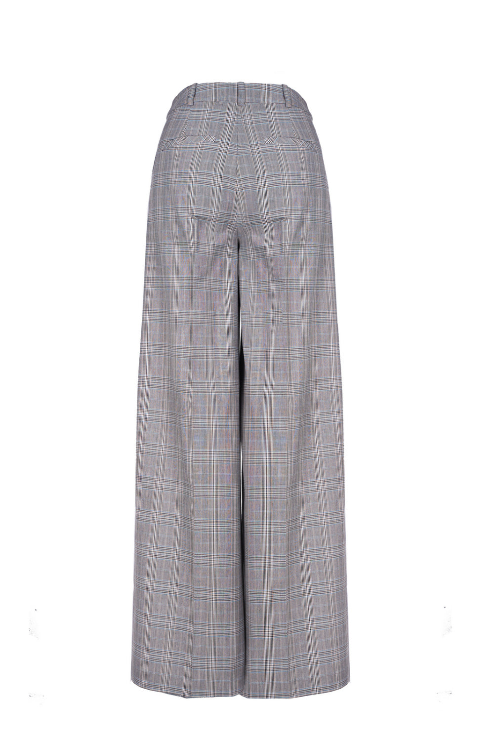 Grey Wide-Leg Plaid Trousers