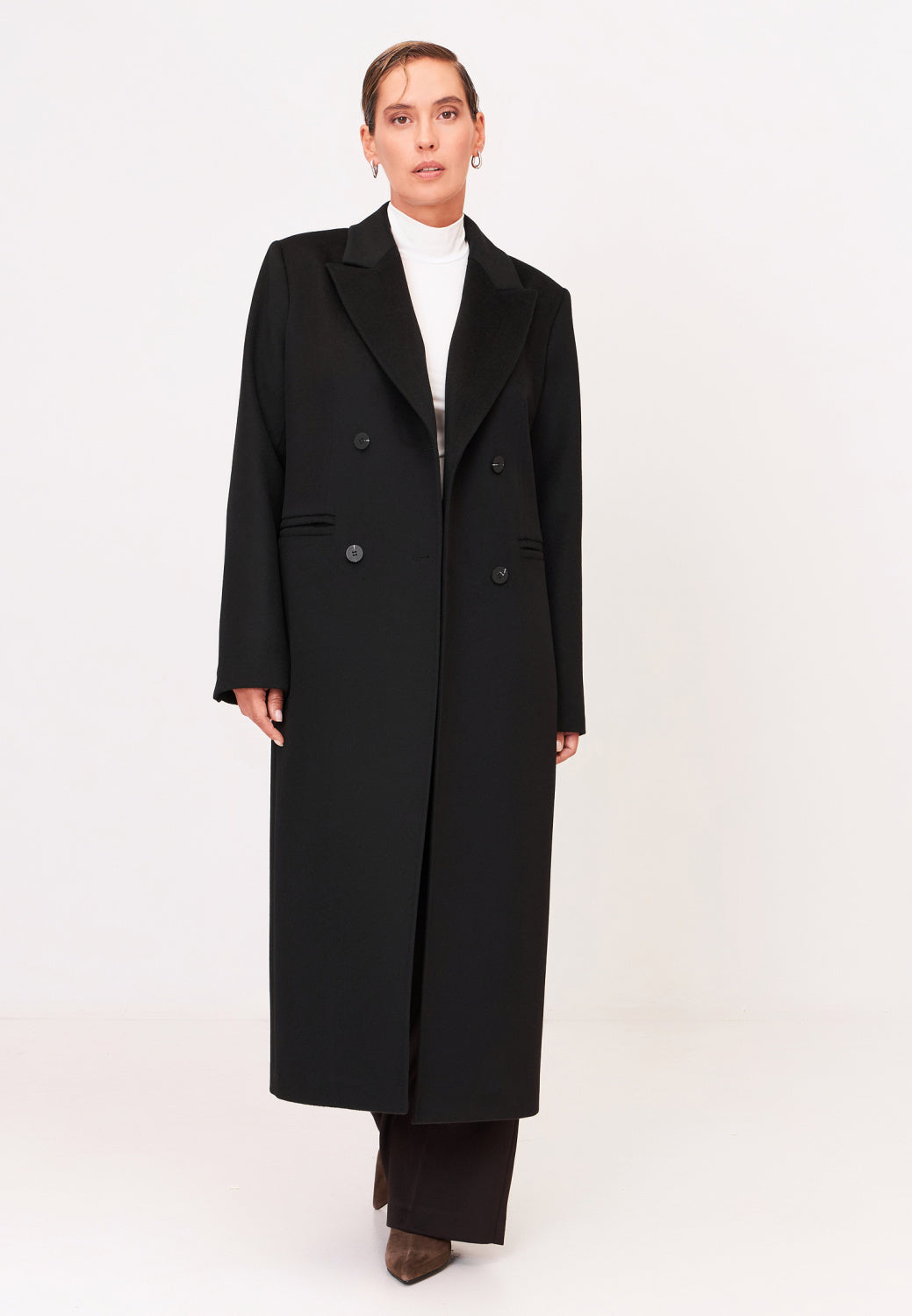 Classic Black Wool-Silk Coat