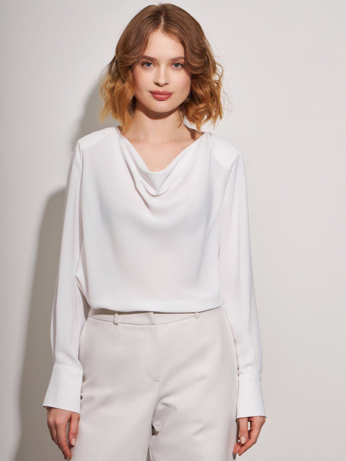 White Cowl Neck Blouse