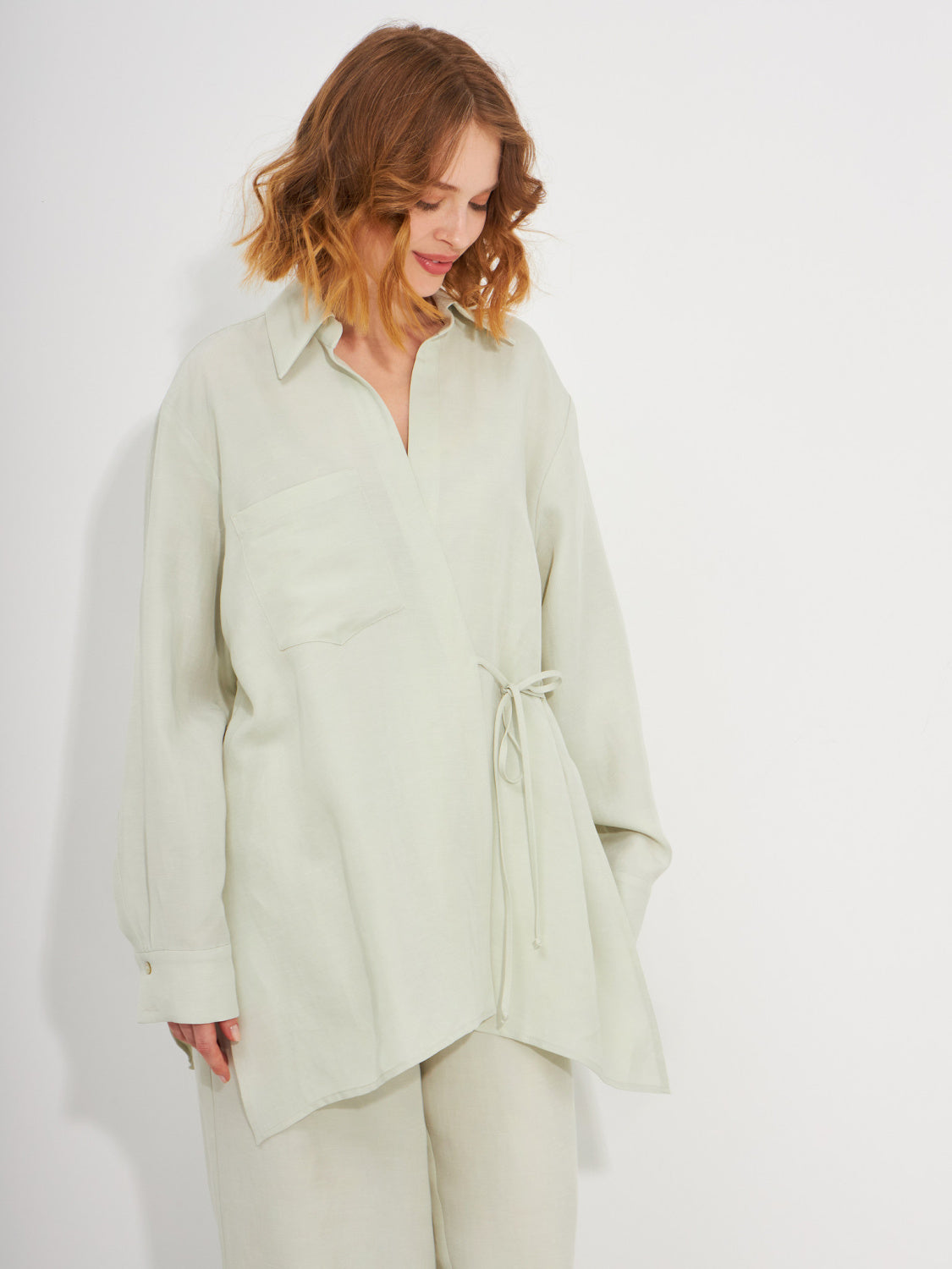 Linen-Blend Kimono Blouse