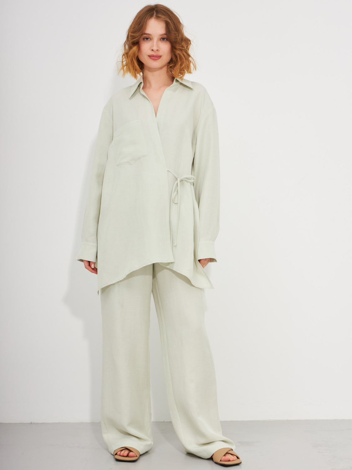 Linen-Blend Kimono Blouse