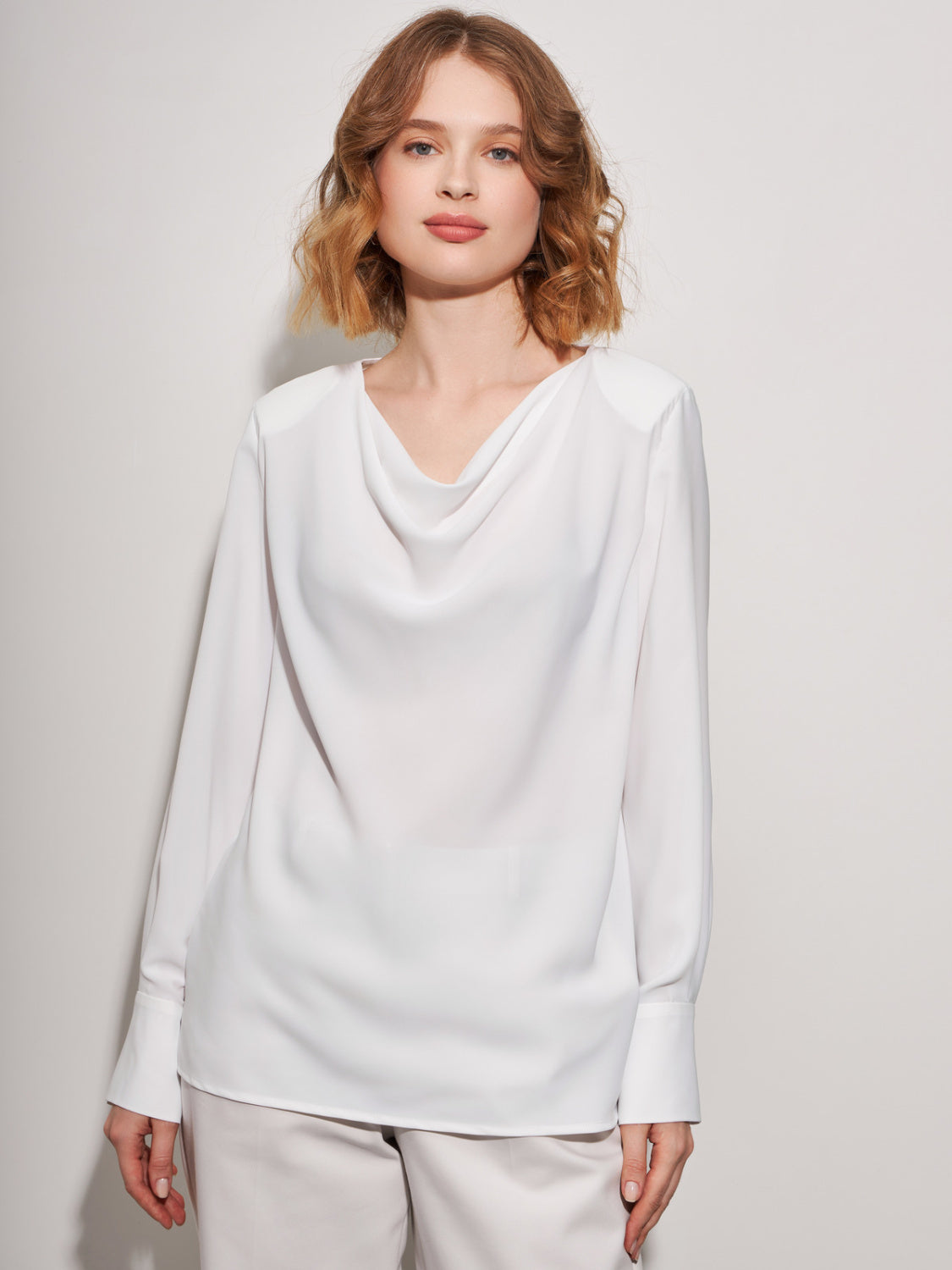 White Cowl Neck Blouse