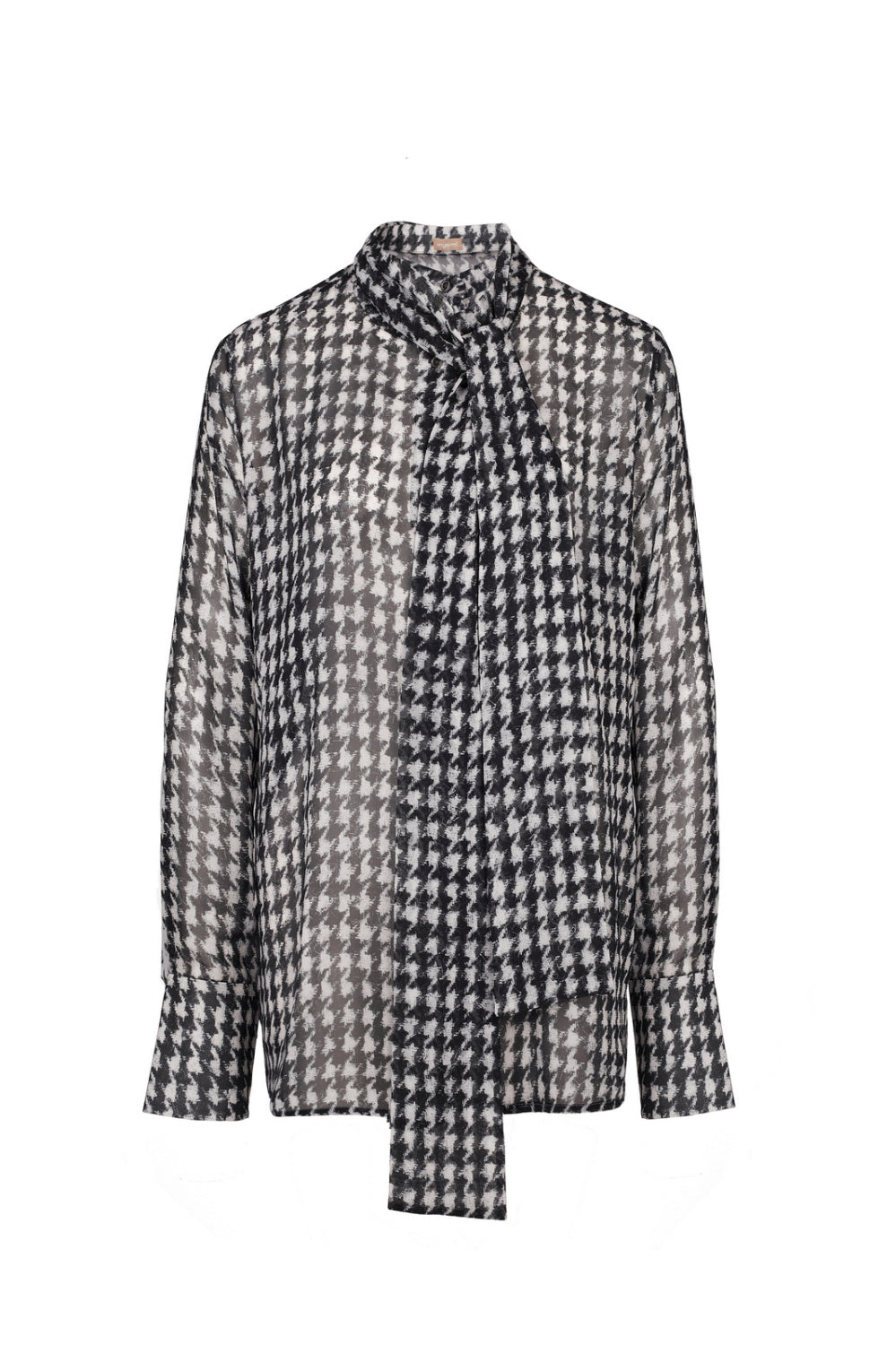 Sheer Houndstooth Print Blouse