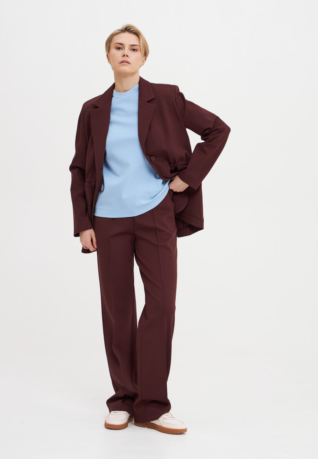 Straight Knit Trousers with Creases