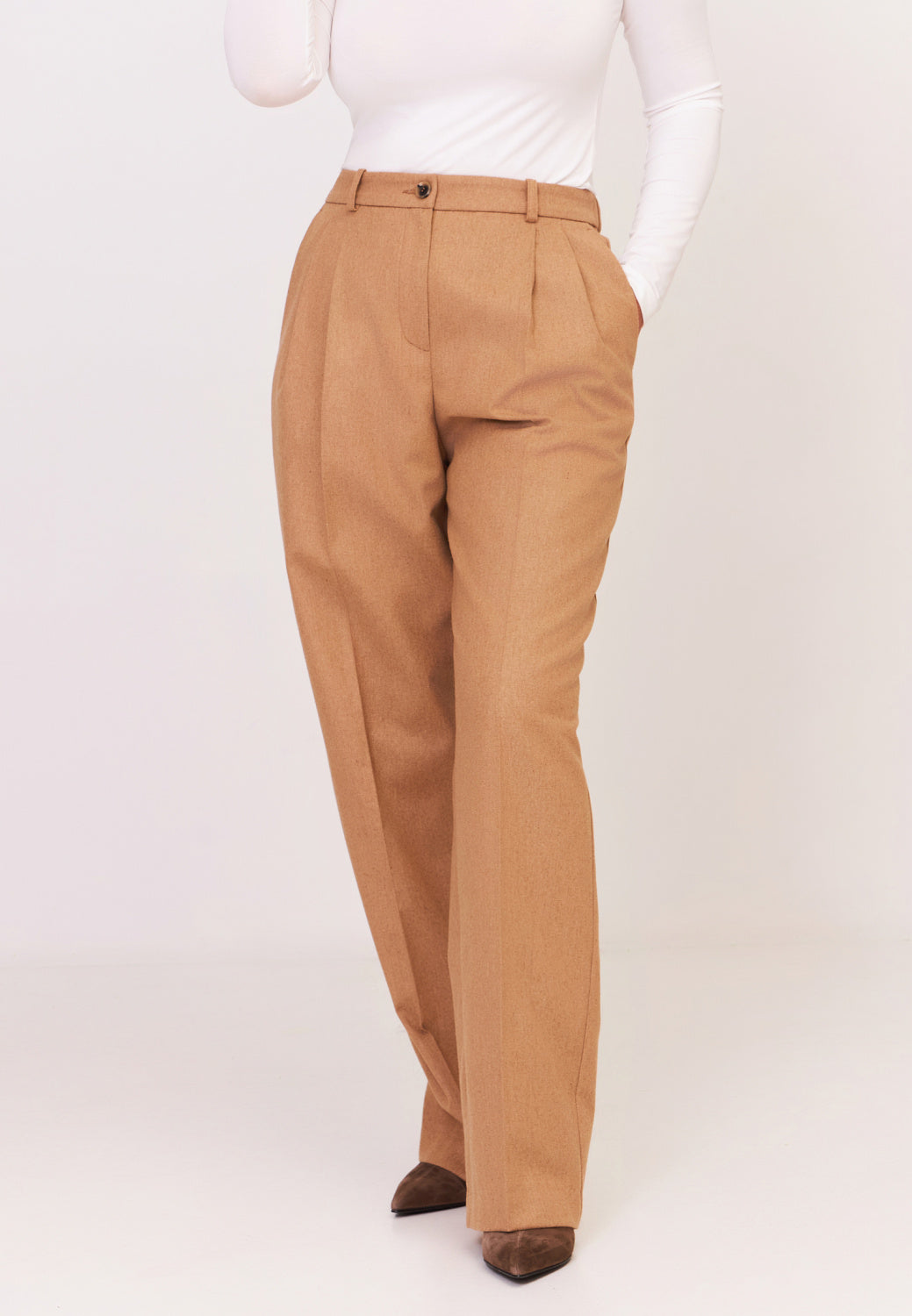 Wide-Leg Wool Creased Trousers