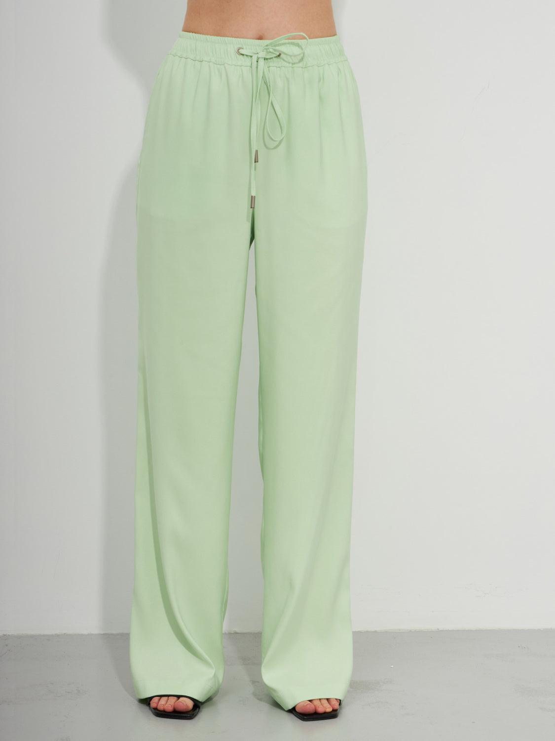 Straight Light Green Trousers with Elastic Waist
