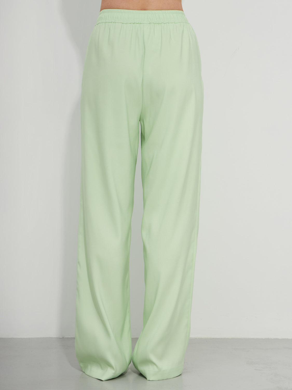 Straight Light Green Trousers with Elastic Waist